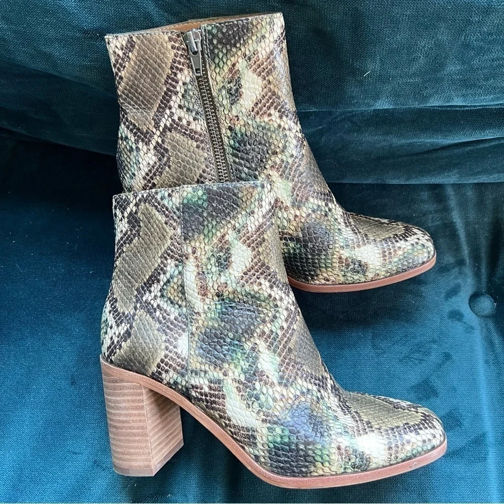 MADEWELL Snakeskin Leather Square Toe The Rosie Ankle Boot block heel SIZE 6
